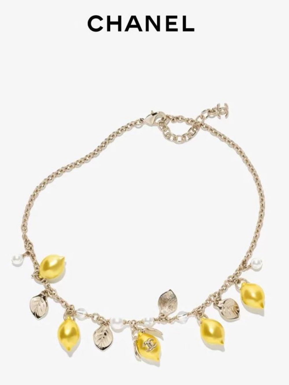 🍋CHANEL Gold-Tone Lemon Charm Necklace with Pearls🍋